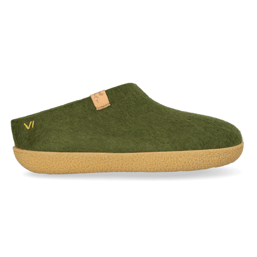 Slipa Maha Wool Felt Slip-On Slippers Olive Green