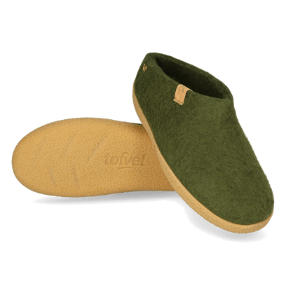 Slipa Maha Wool Felt Slip-On Slippers Olive Green