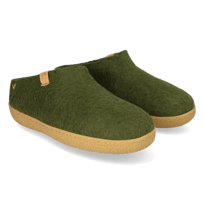 Slipa Maha Wool Felt Slip-On Slippers Olive Green